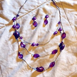 Purple necklace and earrings